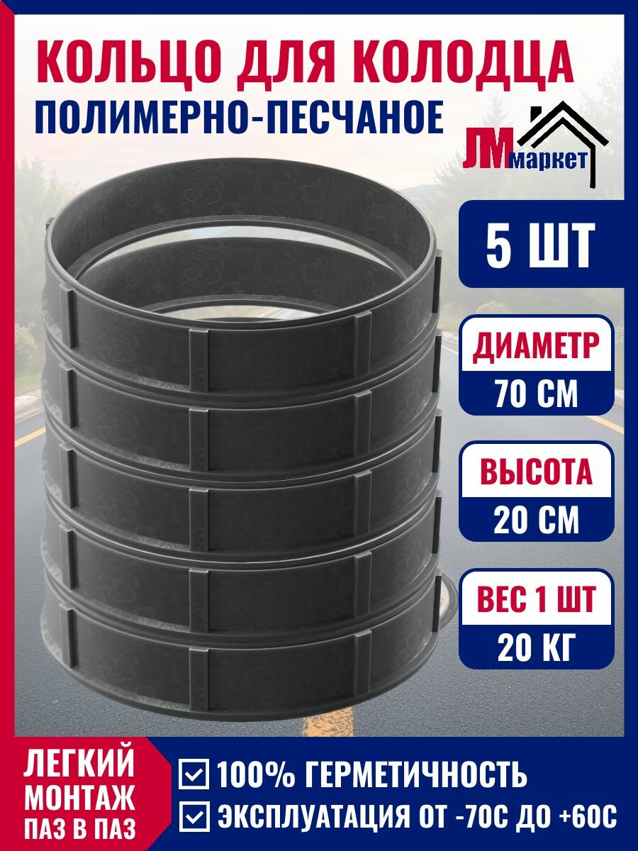 Кольцо полимерно-песчаное для смотрового колодца d 07 метра 5 шт.