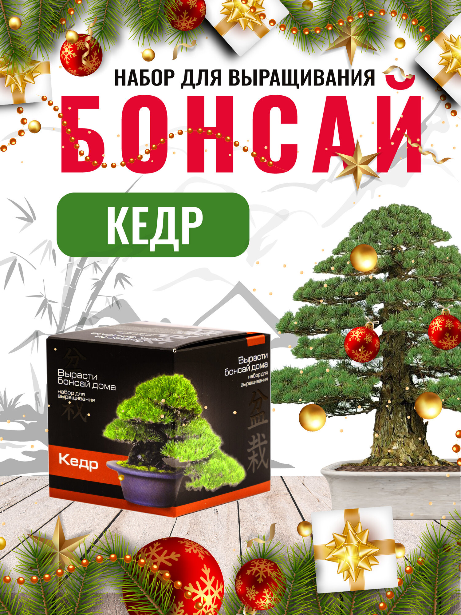 Набор для выращивания растений  Вырасти бонсай дома  Кедр   в подарочной коробке