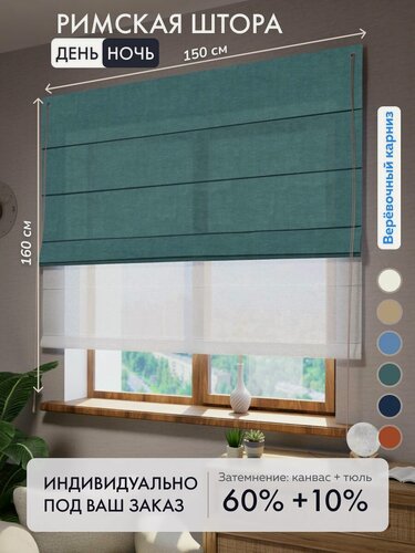 Изображение товара Римская штора день ночь канвас ментоловый, ширина 150 см / высота 160 см
