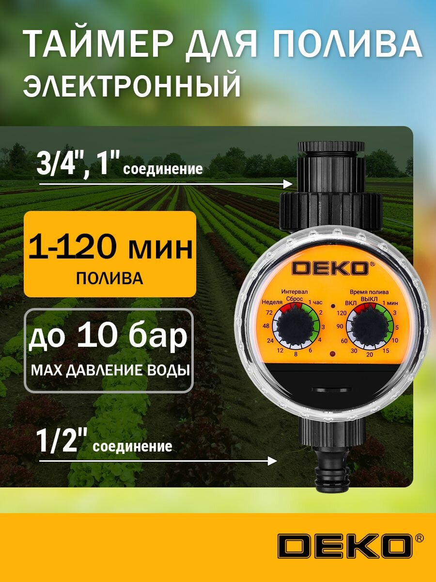 Таймер для полива электронный DEKO DKIT04 с шаровым механизмом меню на русском языке капельный полив