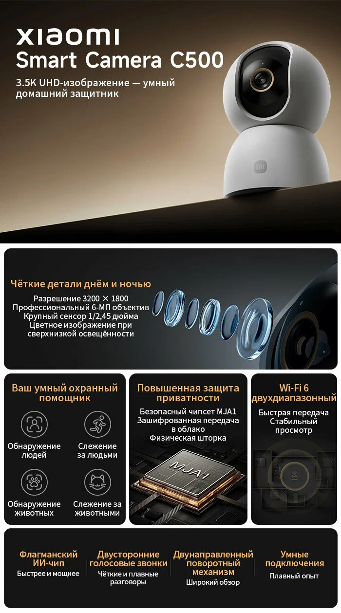 IP-камера видеонаблюдения Xiaomi Smart Camera C500 EU (BHR089AEU), 3200 х 1800, 1.6 мм, белый