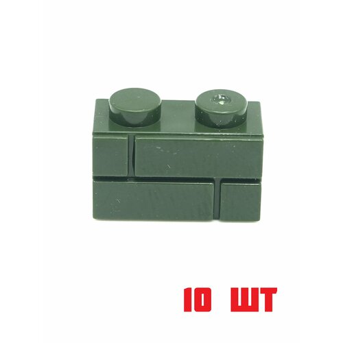 фото Кирпич, деталь конструктора 98283 brick, modified 1 x 2 with masonry profile, 100 штук, зеленый