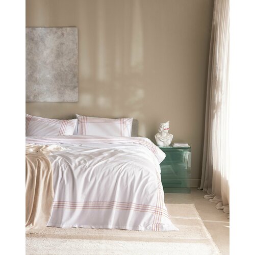 Постельное белье 2 спальное евро Пододеяльник 200х220 2 наволочки 50х70 простынь 240х260 Цвет Белый Оранжевый 10000₽