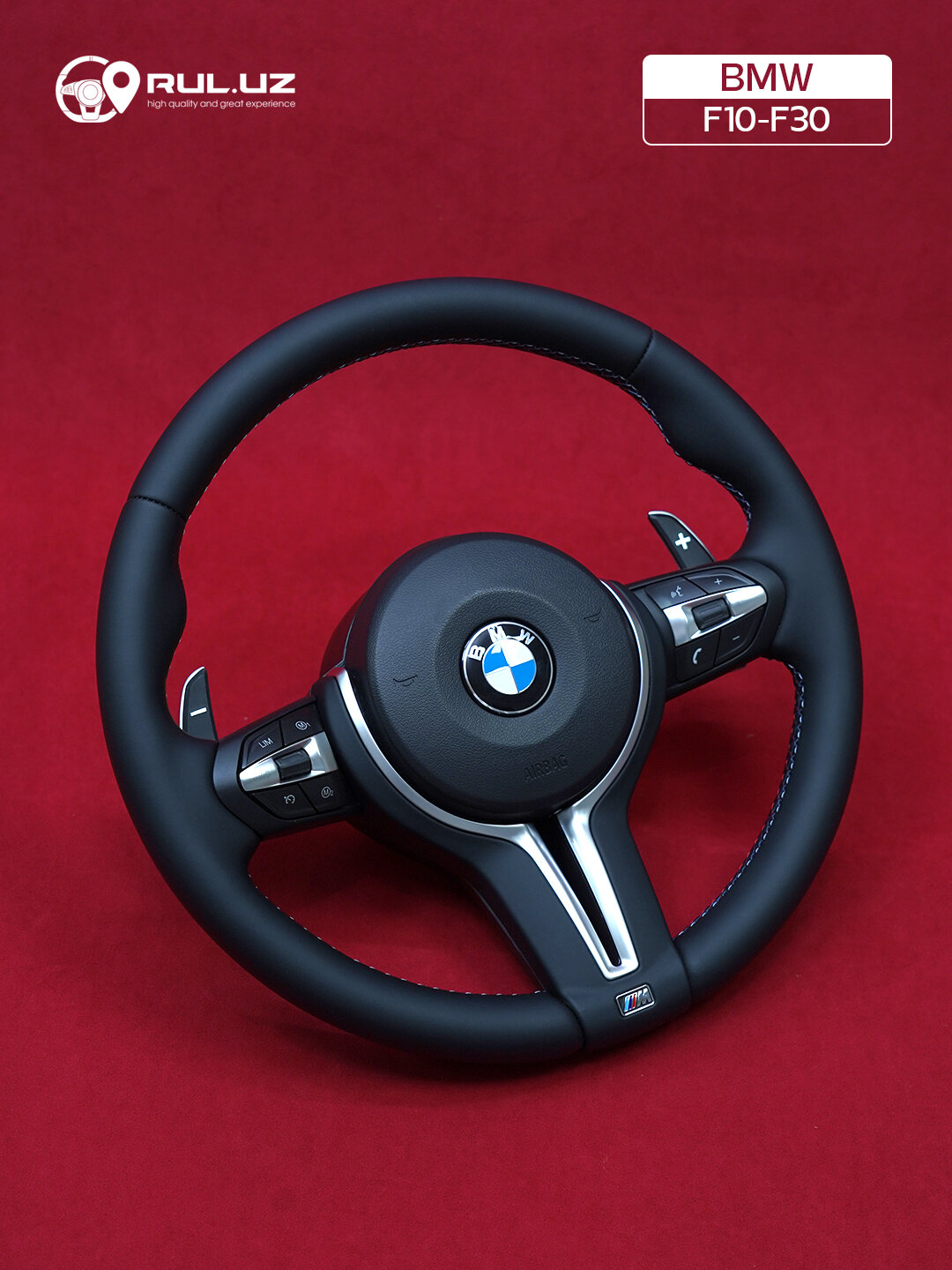 Руль BMW F10-F30, кожаный, управление мультимедиа, лепестки переключения передач