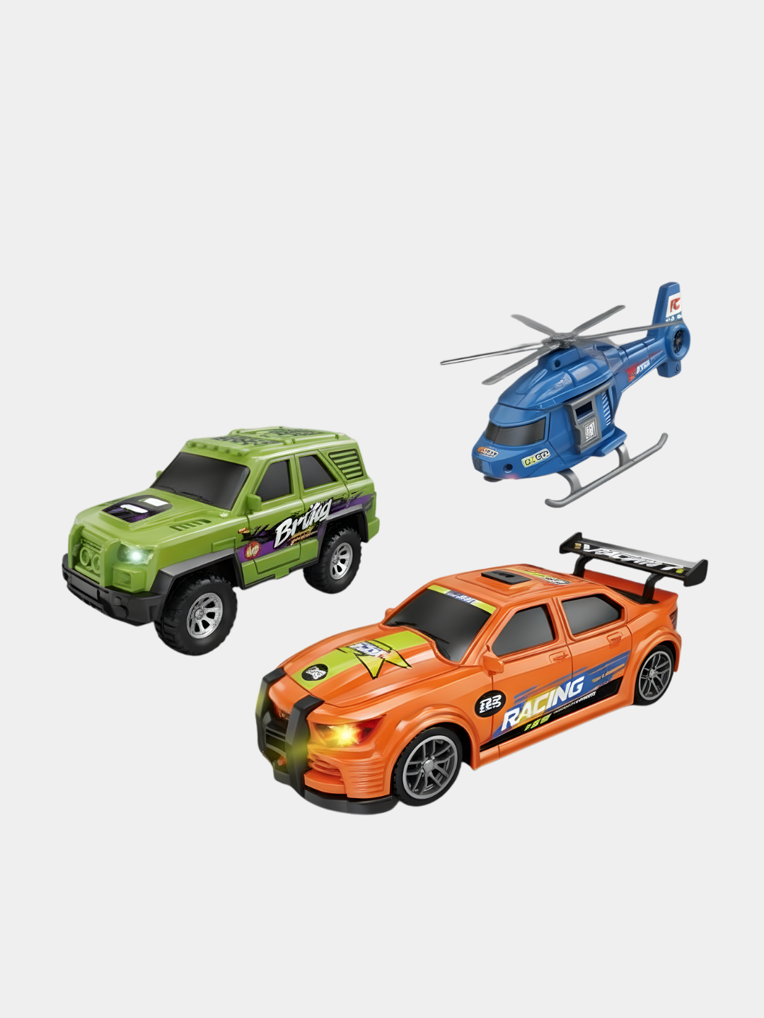 Набор машин, служебный транспорт, спорткар, внедорожник, вертолёт, набор 3 шт — фото 1