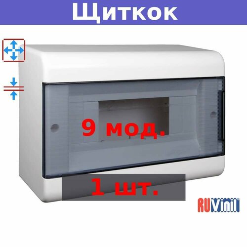 фото 68029 тусо щиток о/п на 9 модулей с дверцей, 222х160х93 мм, ip40, белый ruvinil