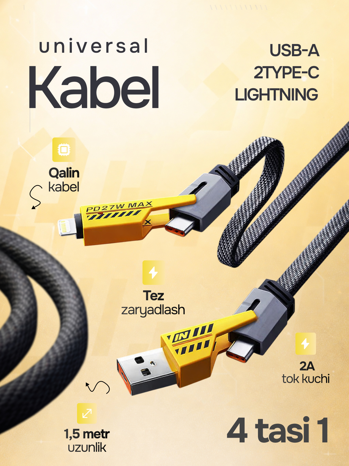 Кабель USB Transformer, 4 в 1, Turbo, Type-C/Lightning - USB-A/Type C