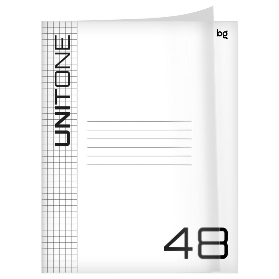 Тетрадь 48л, А5 клетка BG "UniTone", пластиковая обложка, прозрачный, 15 штук, 385372