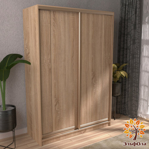 Изображение товара ЭльфОла Шкаф-купе "Вертикаль" 120х45х220 см, цвет дуб сонома/золото/накладка дуб сонома, для одежды, двухдверный