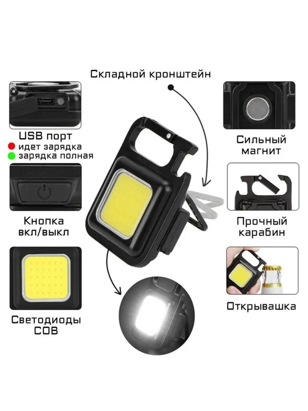 Фонарик аккумуляторный ручной карманный светодиодный LED, 3 режима свечения USB-зарядка, шнурок кейс - Индиго