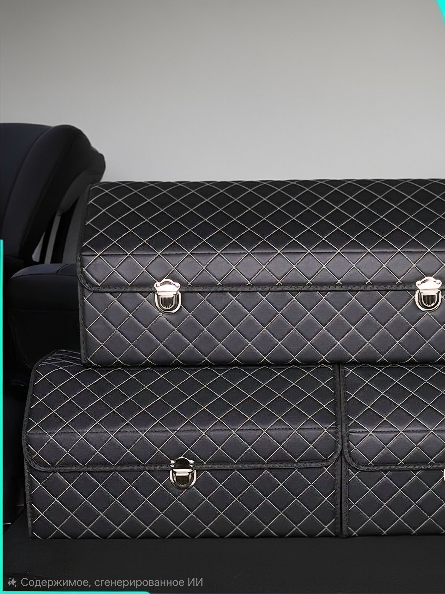 Органайзер для багажника автомобиля, складной, черный, 75 см х 32 см х 30 см, вешалка в подарок — фото 1