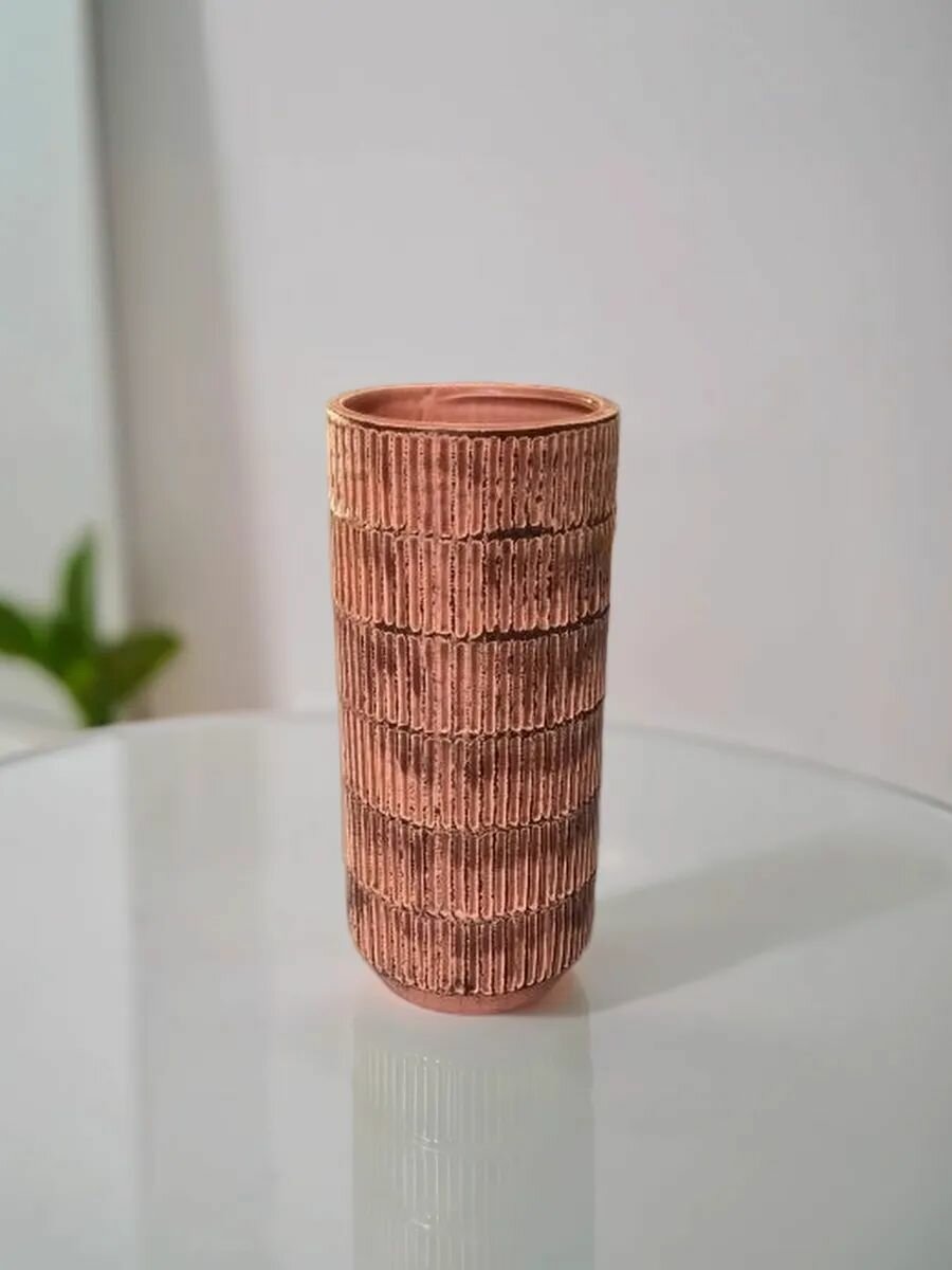 Ваза керамическая, 9*9*20см, настольное размещение, цвет розовый — фото 1