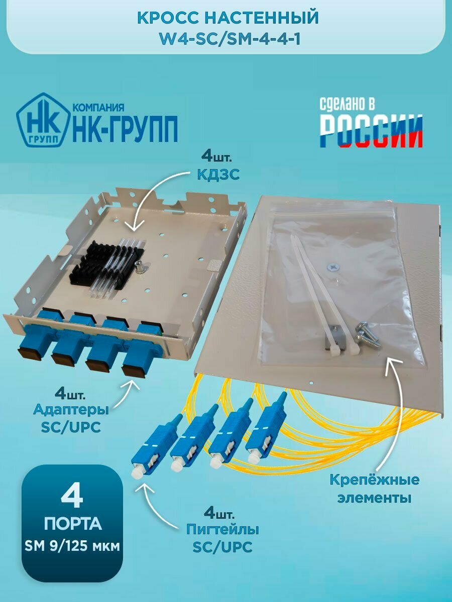 Кросс настенный W4-SC/SM-4-4-1- в комплектации на 4 порта