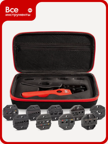 Изображение товара Пресс-клещи КВТ СТК+8 с набором номерных матриц для автоклемм и втулочных наконечников в сумке,