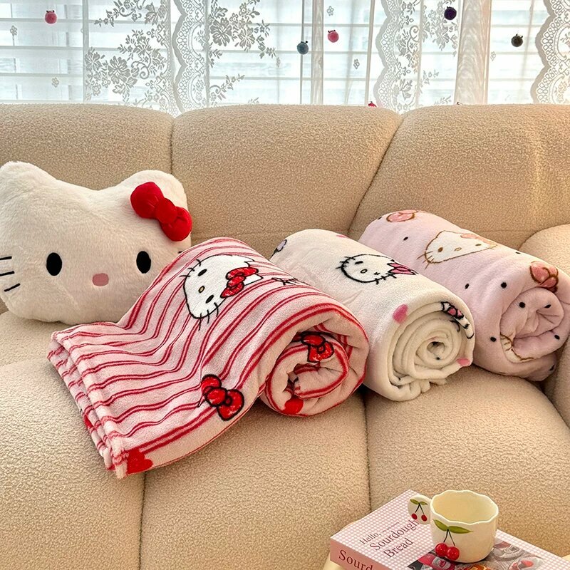 Двустороннее одеяло из молочного вельвета с рисунком Hello Kitty, одеяло для офисного сна, одеяло для дивана, одеяло