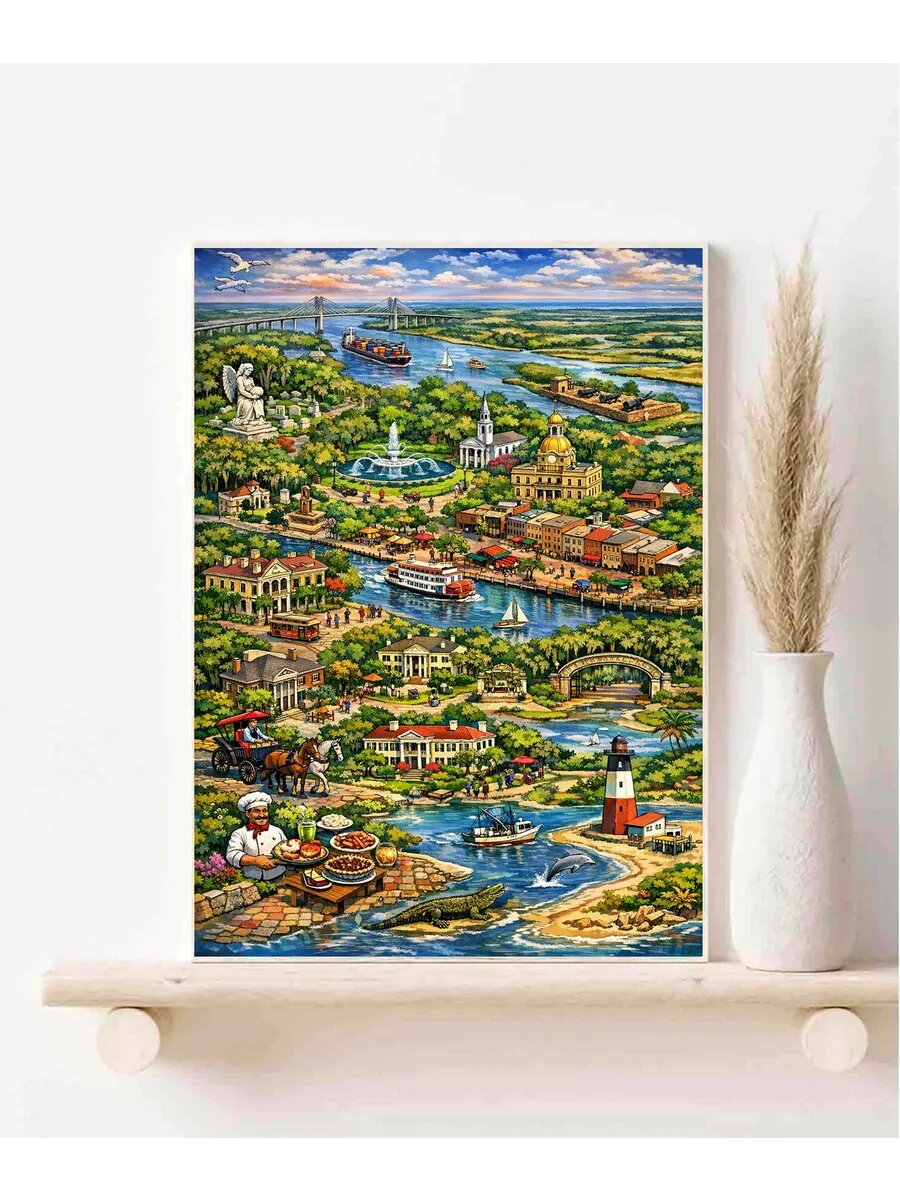 Саванна, США, Fantasy Map, Карта, Плакат 30x42см