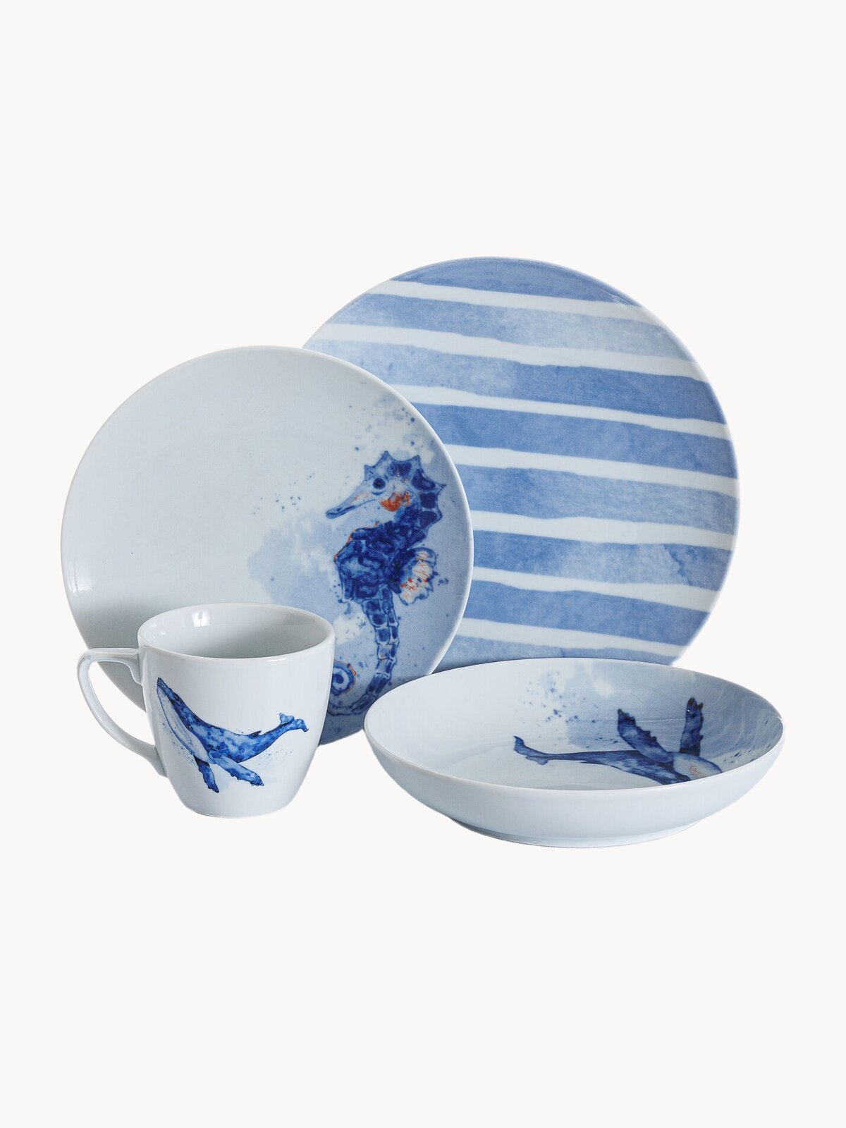 Набор посуды столовой на 6 персон с кружками, 24 предмета "Океан", фарфор, сервиз обеденный