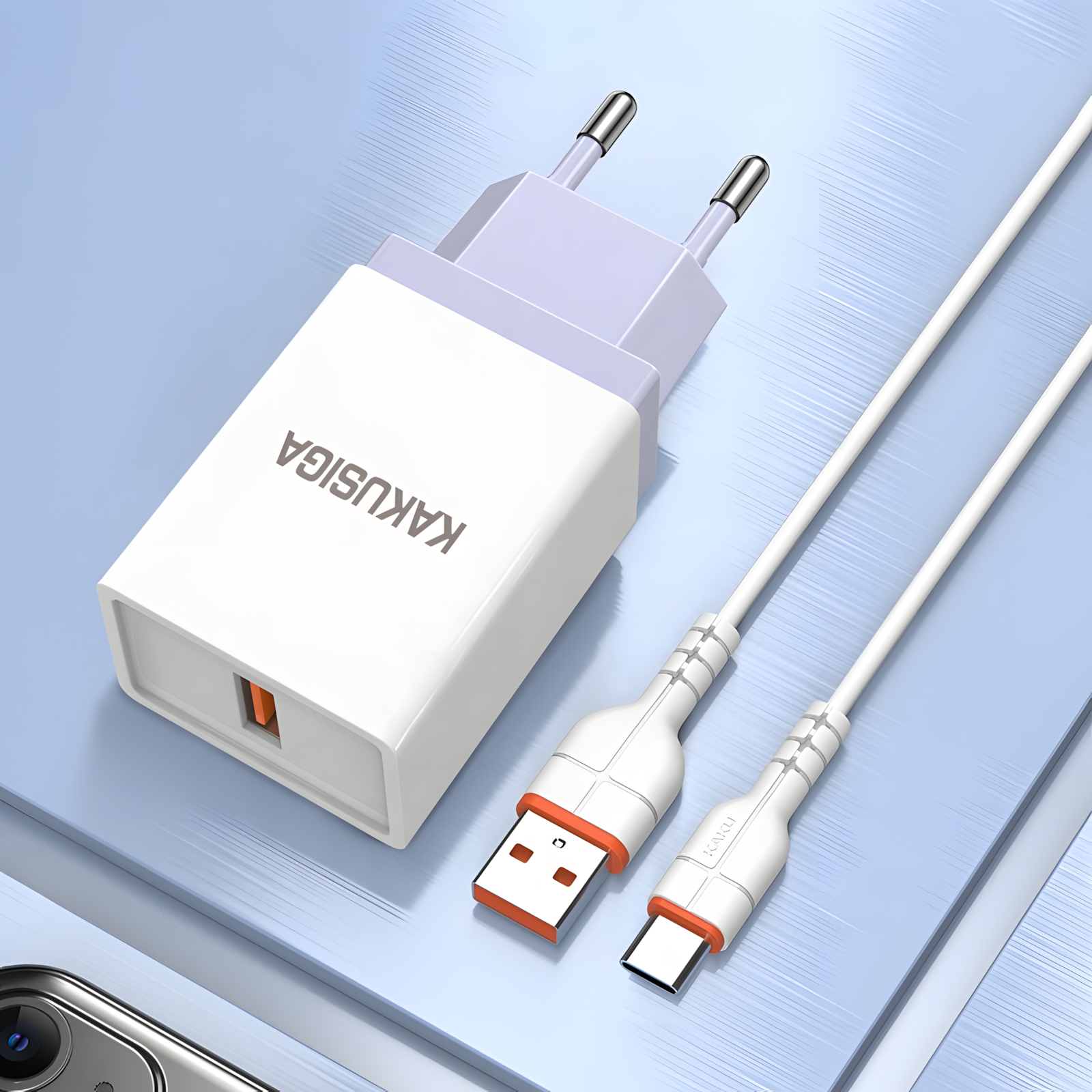 Универсальное сетевое зарядное устройство KAKUSIGA KSC-370, Micro USB кабель, белый