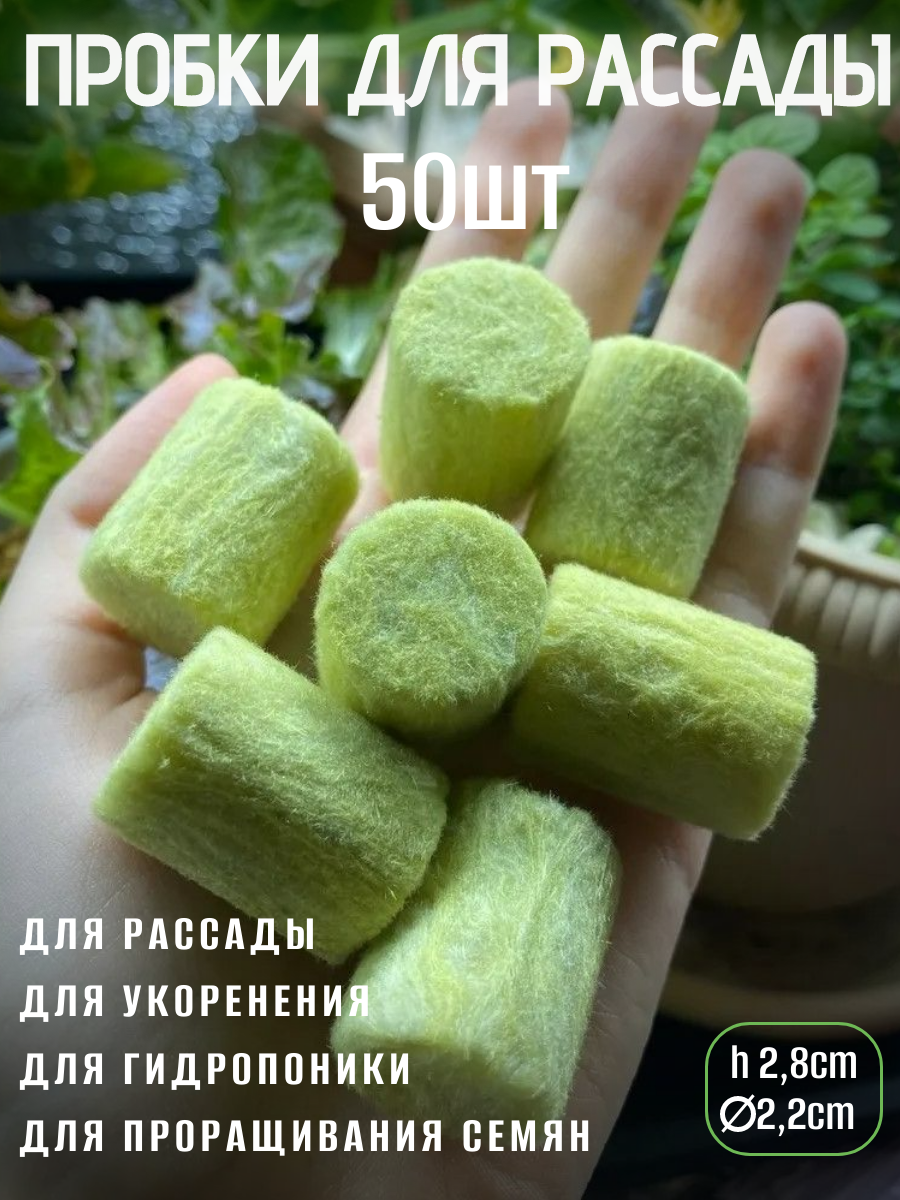 Проращиватель семян минераловатные пробки 50шт 22*28мм из агроваты для выращивания рассады укоренения черенков проращивания семян  гидропоники.