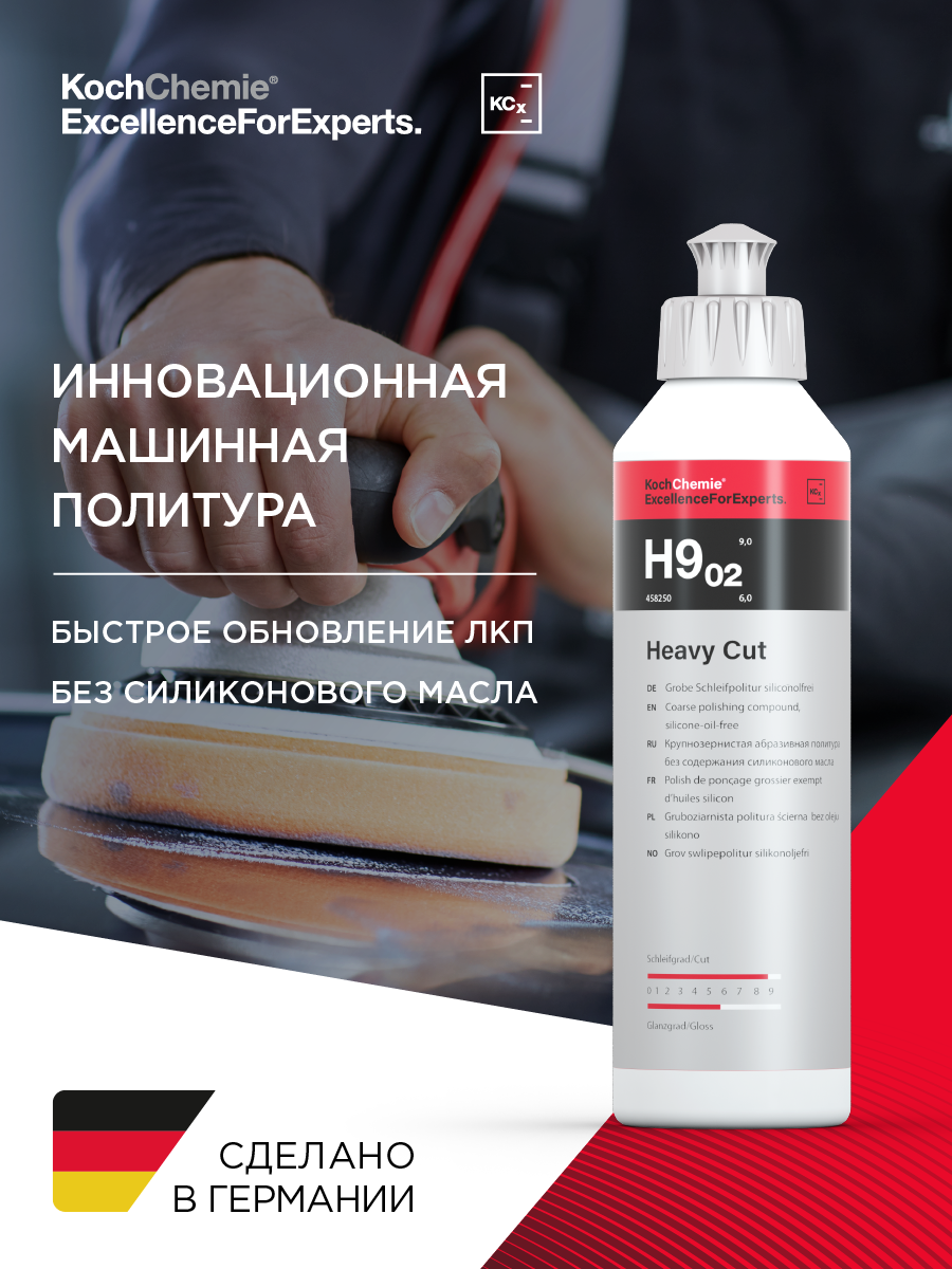 Koch-Chemie I KCX HEAVY CUT H9.02 - Абразивная полировальная паста для твёрдых лаков (250 мл).