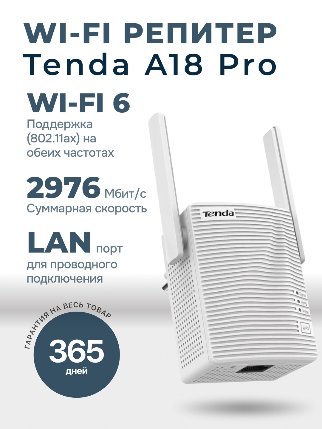 Усилитель сигнала Wi-Fi репитер Tenda A18 Pro, универсальный Wi-Fi усилитель сигнала (репитер)