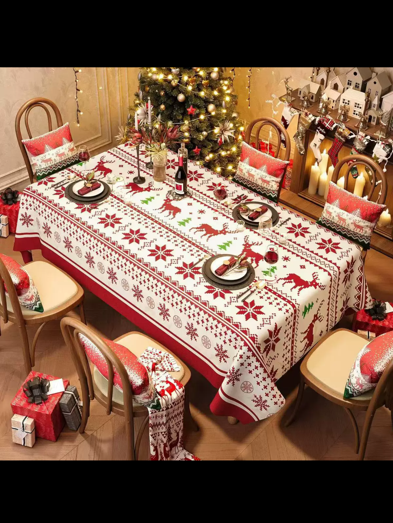 Новогодняя скатерть на стол, размер 140 * 200 см, с водоотталкивающей пропиткой
