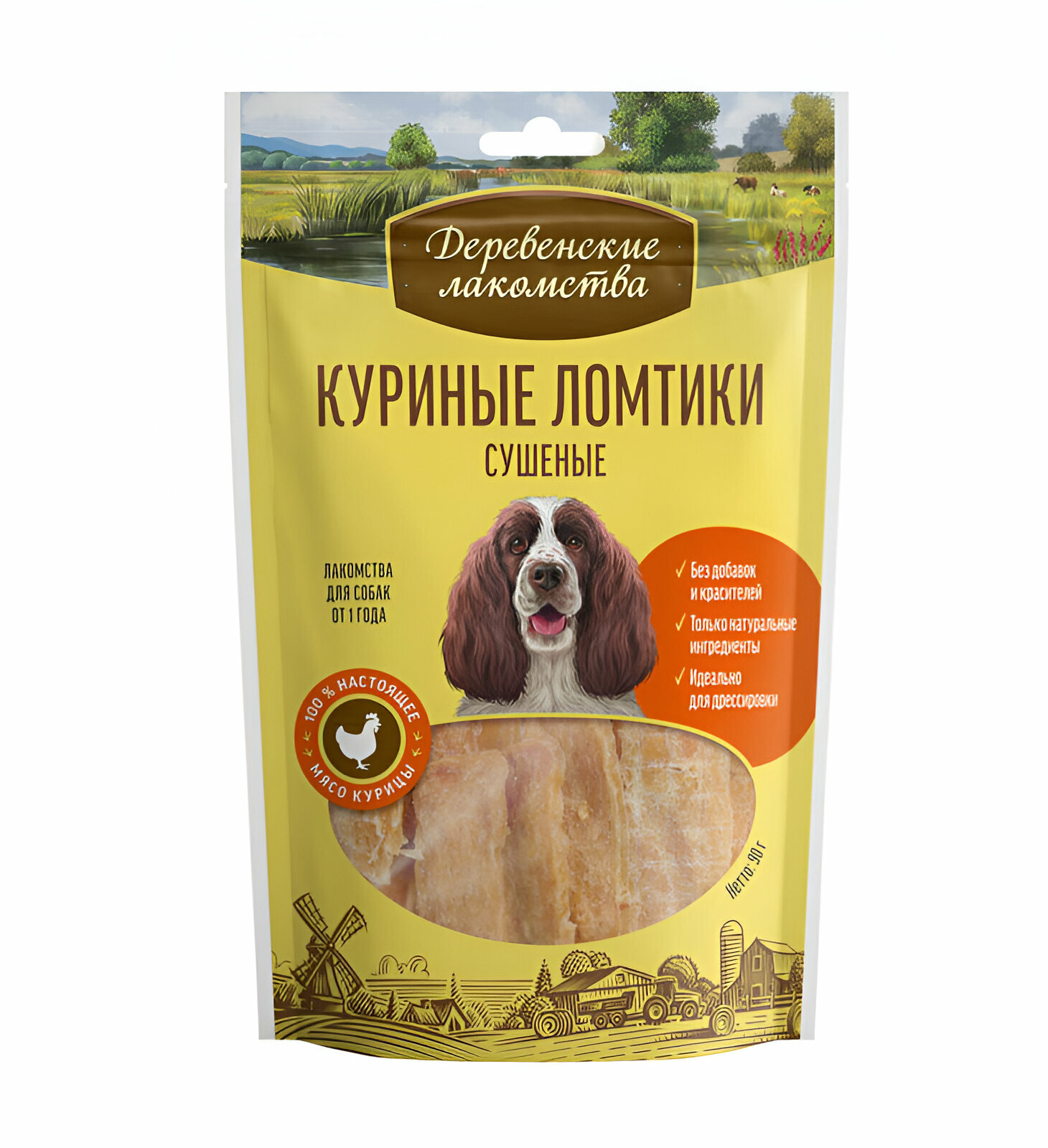 Деревенские лакомства 100 % Мяса Куриные ломтики сушеные для собак 90 г