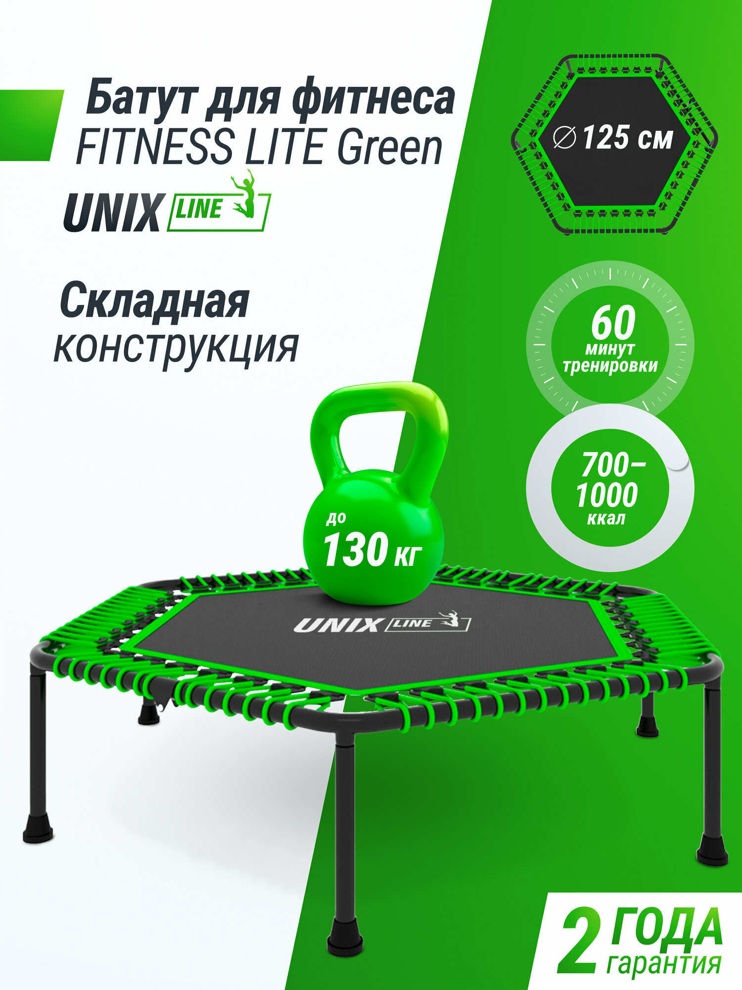 Батут спортивный для фитнеса и джампинга складной UNIX Line Фитнес / Fitness Lite, для дома, диаметр 125 см, до 130 кг