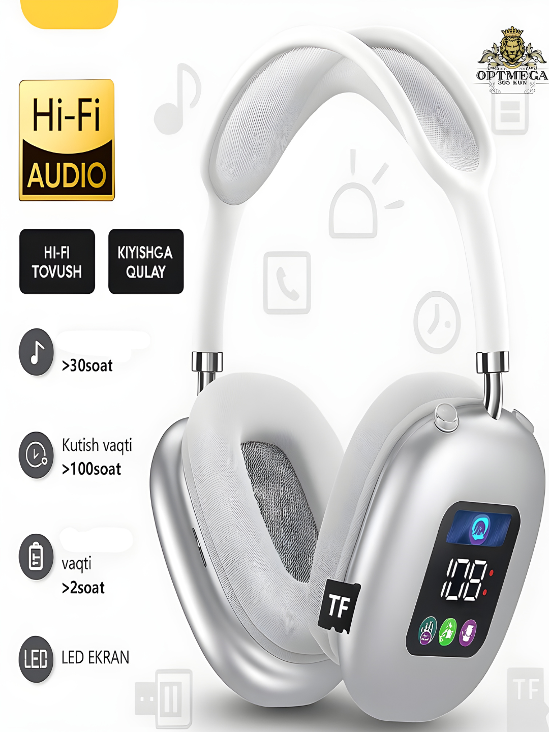 Наушники беспроводные Ai Max P300, шумоподавление, до 20ч автономной работы, белые