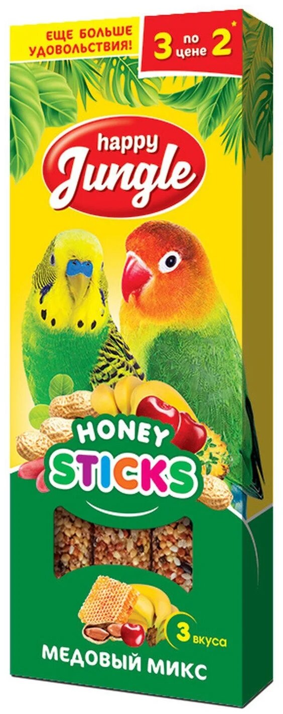 Палочки для птиц микс 3 вкуса 3шт Хэппи Джангл J207