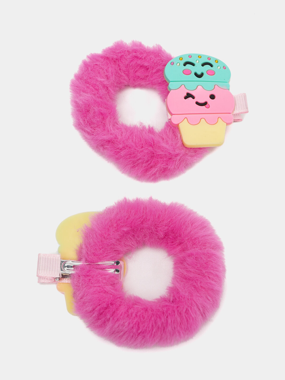 Набор две пушистые резинки + две мультяшные заколки , набор для принцессы — фото 1