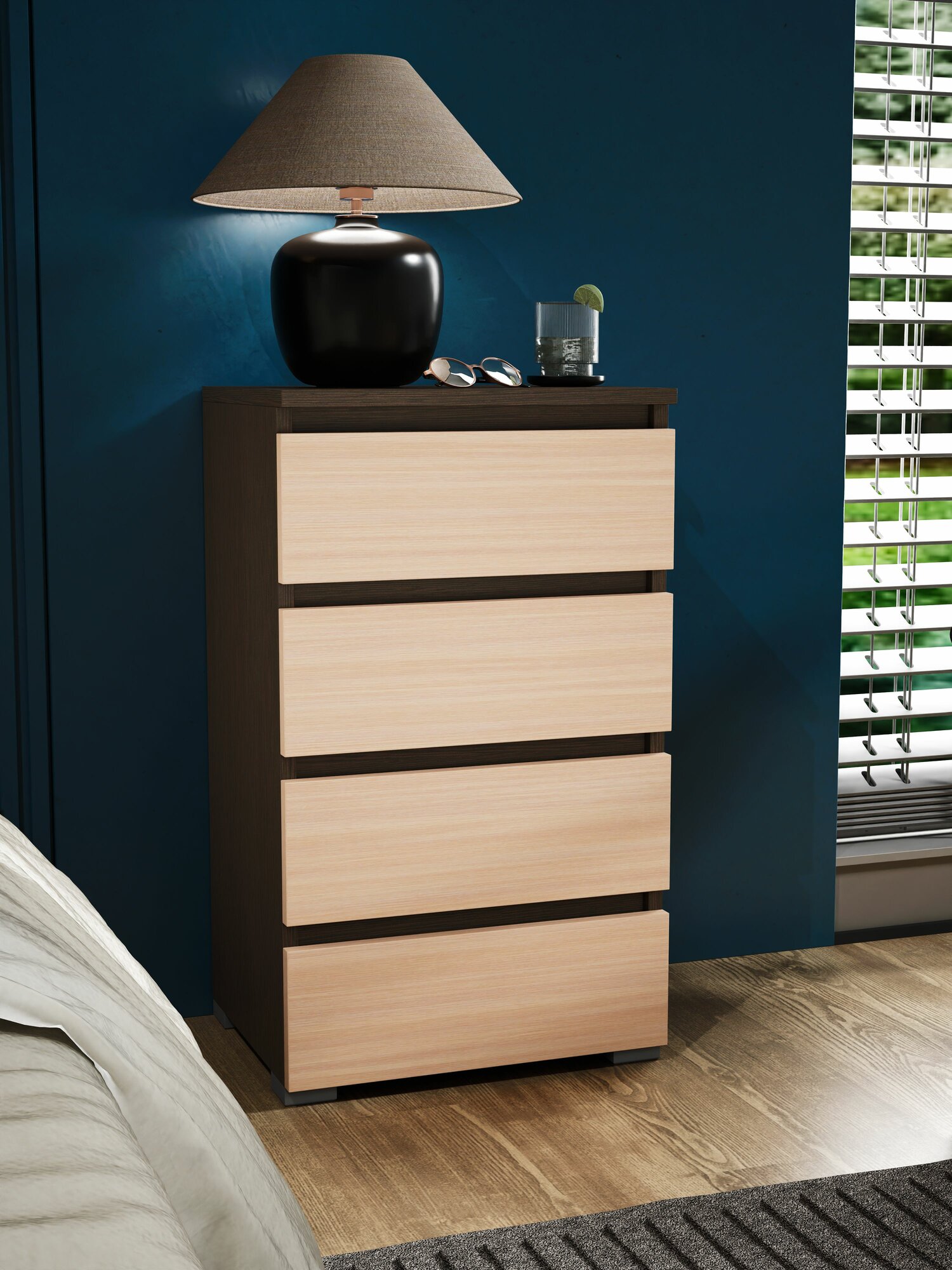 Тумба прикроватная Профимебель Парма-10 венге-дуб молочный 4 ящика без ручек ЛДСП