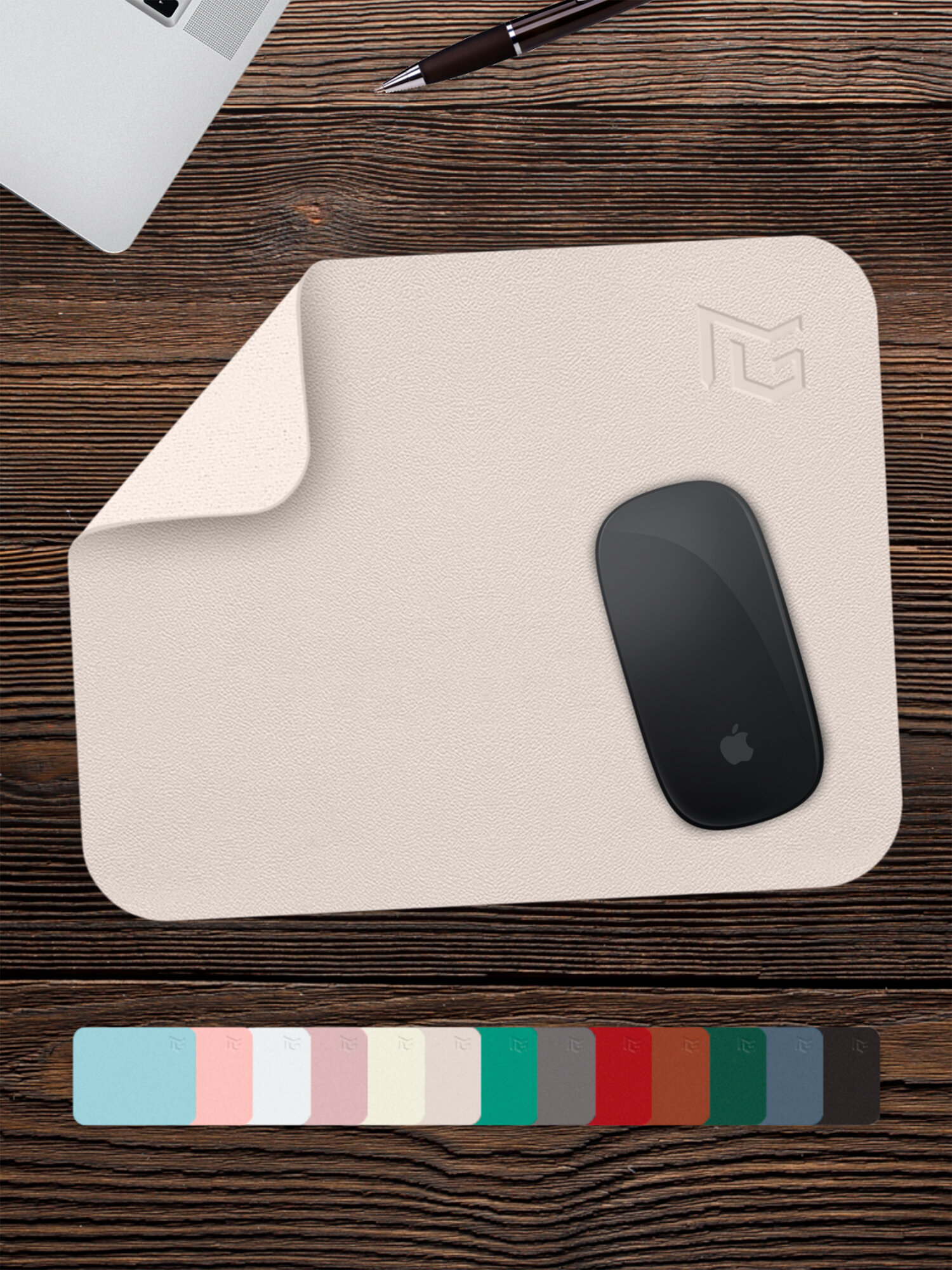 Коврик для мышки маленький кожаный светло-серый