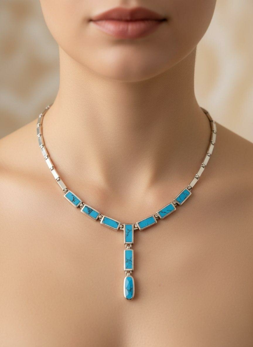 Колье, серебро, 925 проба, бирюза