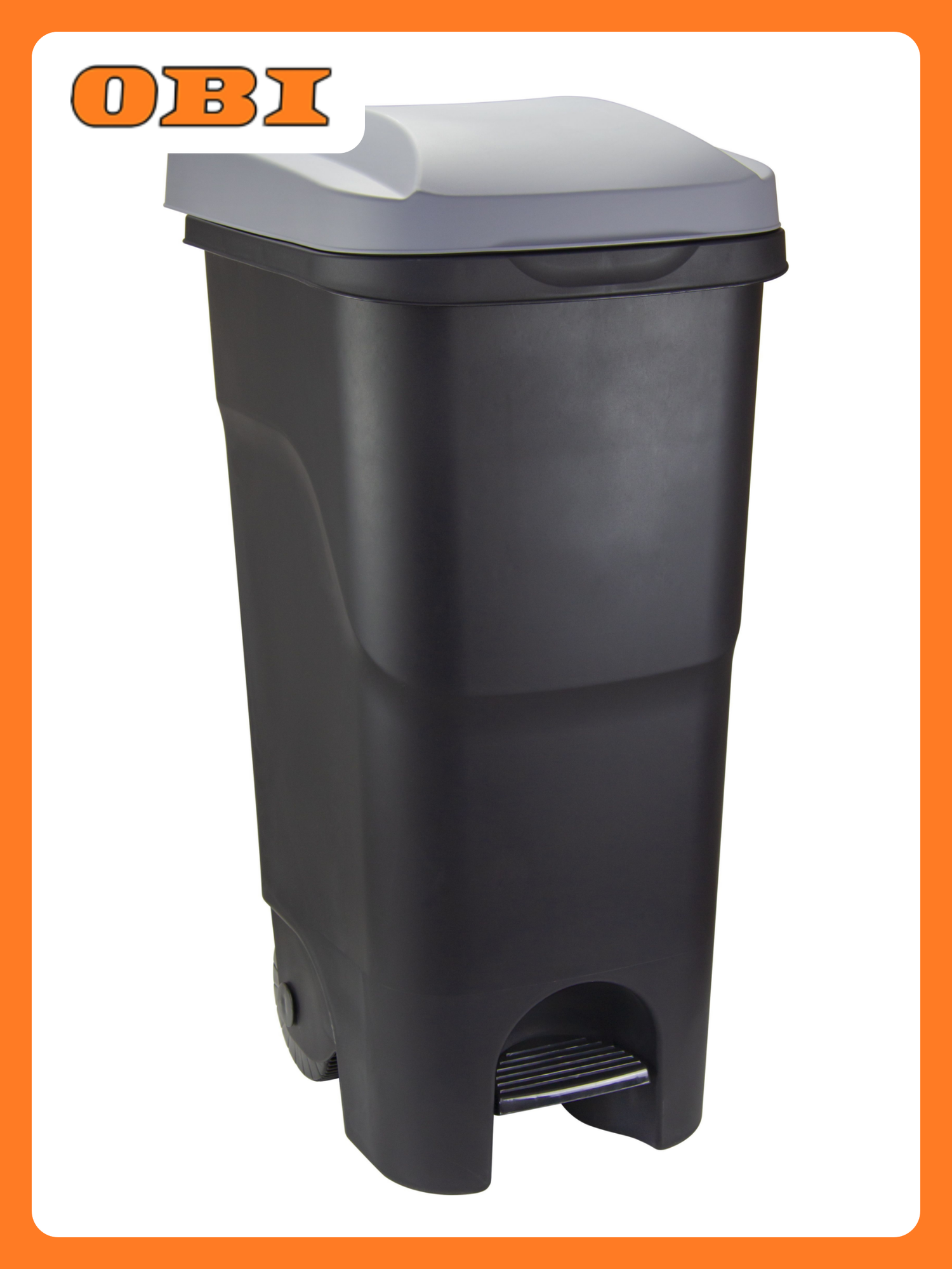 Бак для мусора с педалью 85 л с крышкой с колесами квадратный черный