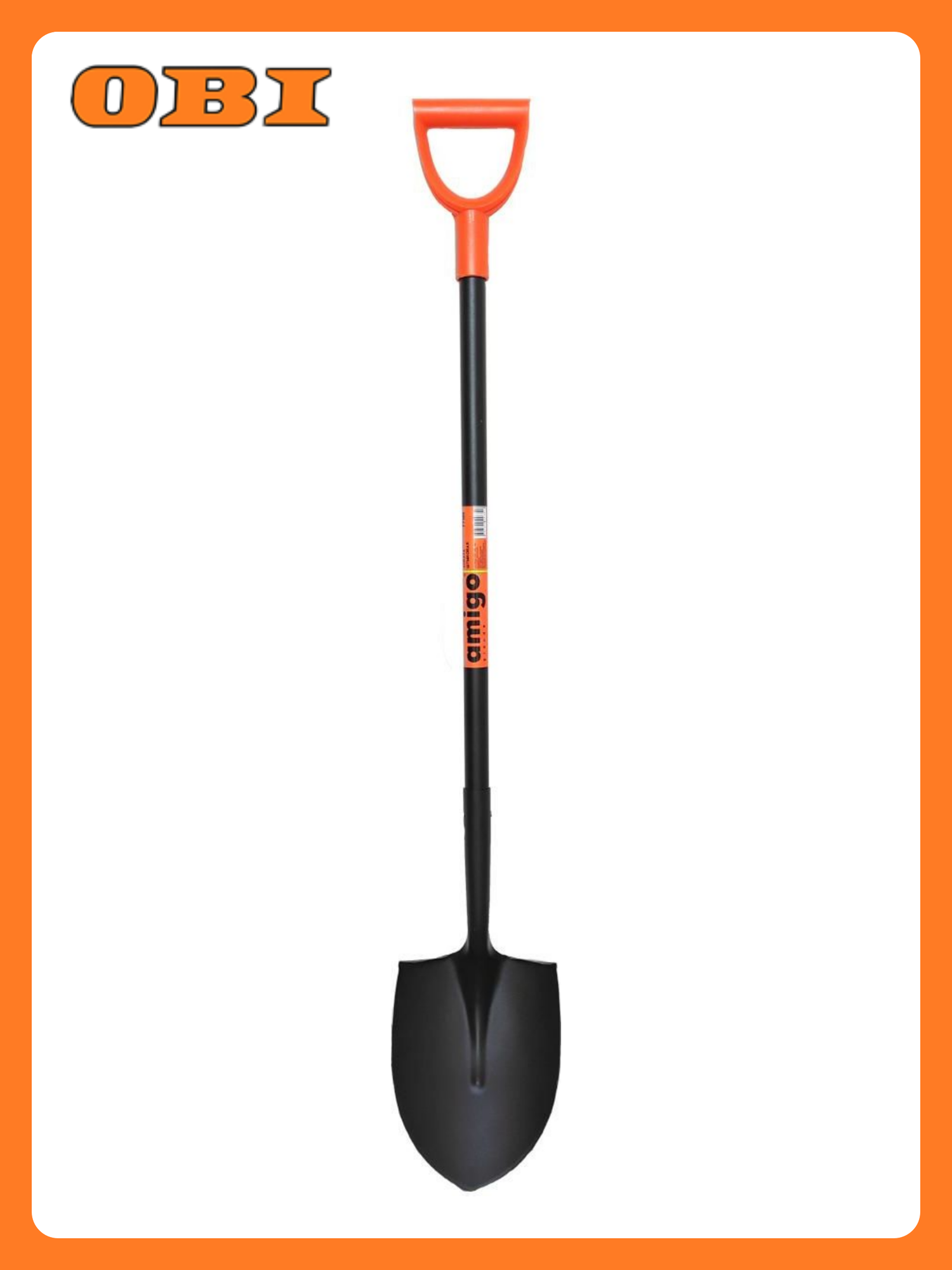 Лопата штыковая Amigo 77185, сферический ковш, с черенком, с D-ручкой, черная