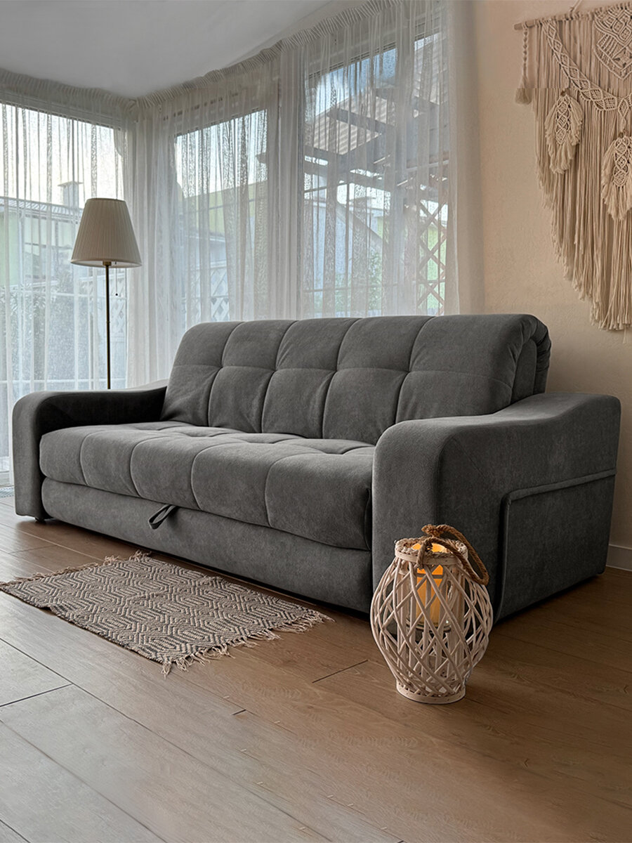 Прямой диван "Бэрри", 241x110x90 см "Нэндо", механизм Аккордеон, Lamb Steel