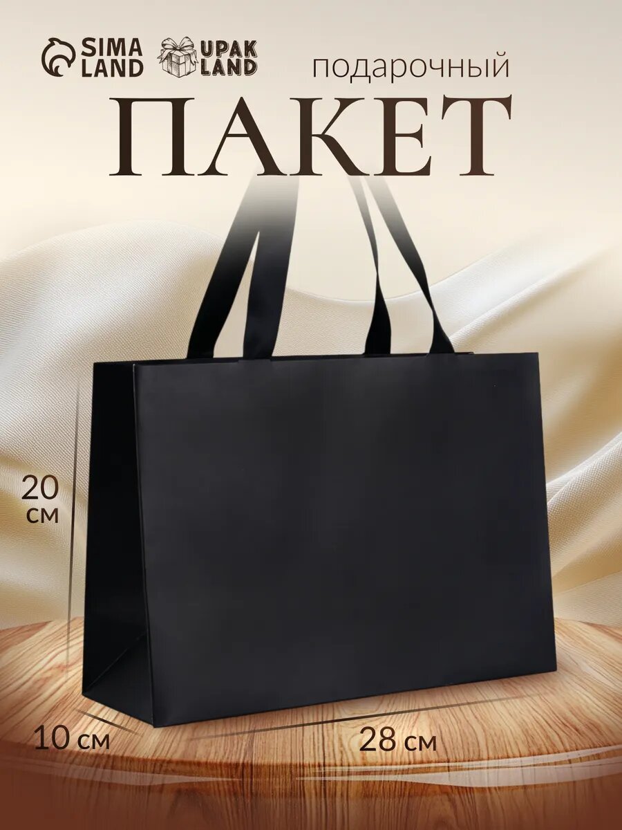 Пакет подарочный ламинированный горизонтальный «чёрный» 28×20×10 см