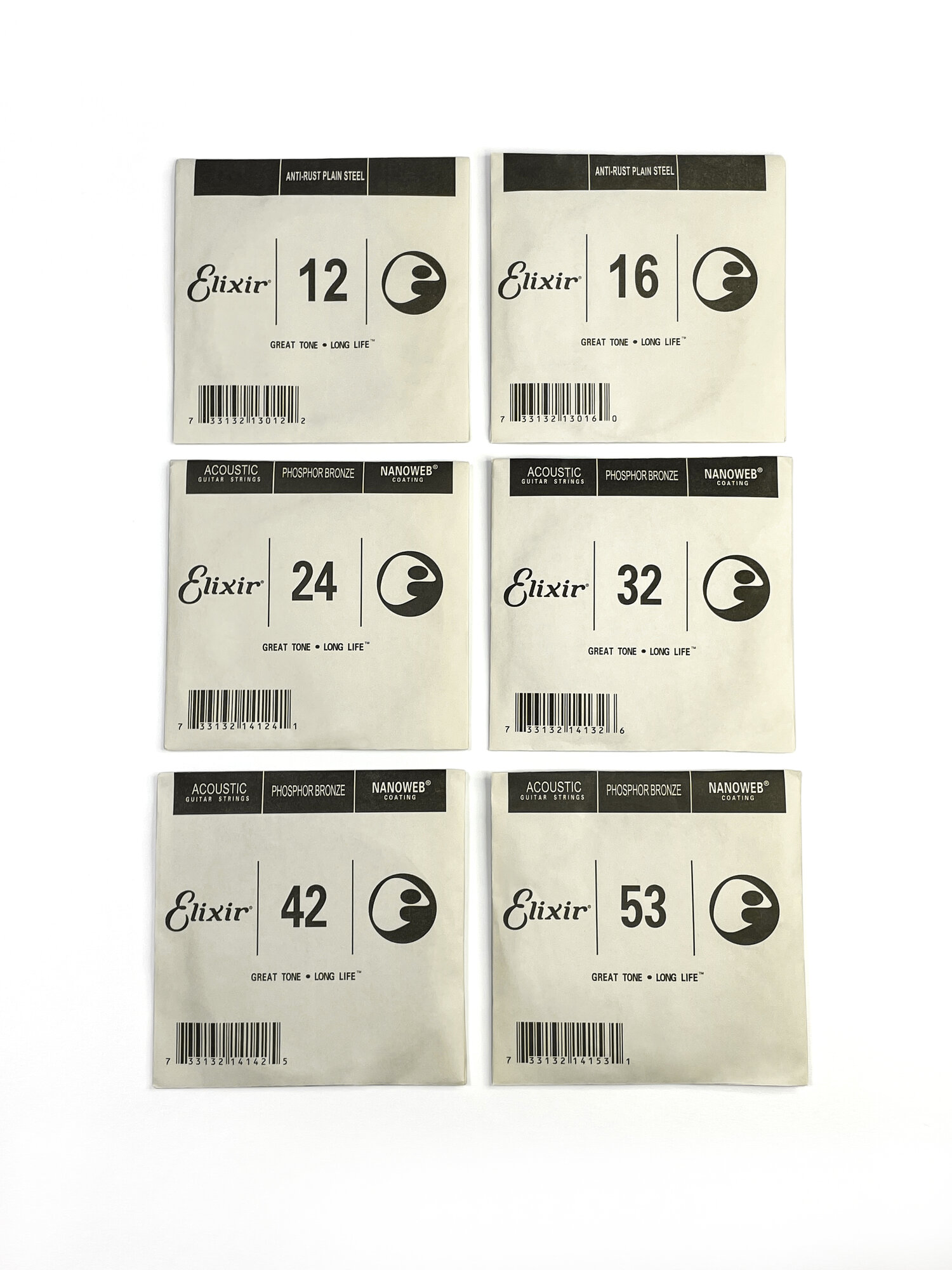 Струны для акустической гитары Elixir Phosphor Bronze Nanoweb Light 16052, 6 металлических струн, 12-53 — фото 1