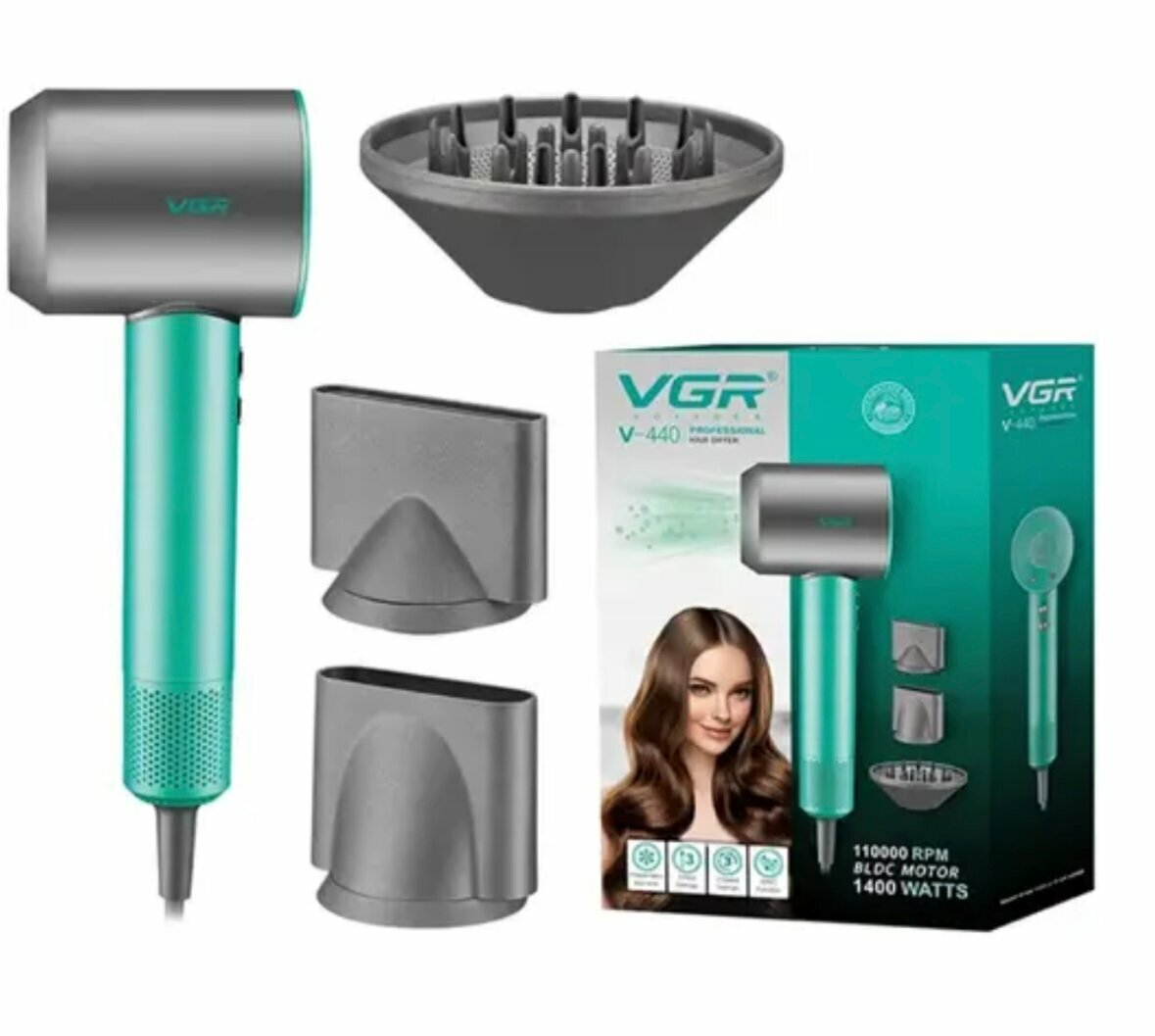 Фен VGR V-440, профессиональный, 4 температурных режима, красный