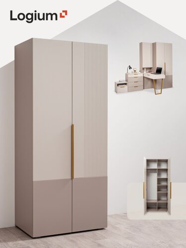Изображение товара Шкаф распашной для одежды LOGIUM Клео 16.369, Глиняный серый, Моно керамика, Крем