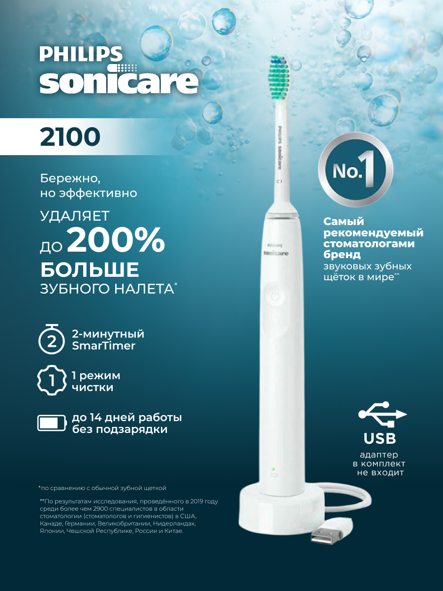 Электрическая зубная щетка Philips Sonicare 2100 Series HX3651/13 Белая
