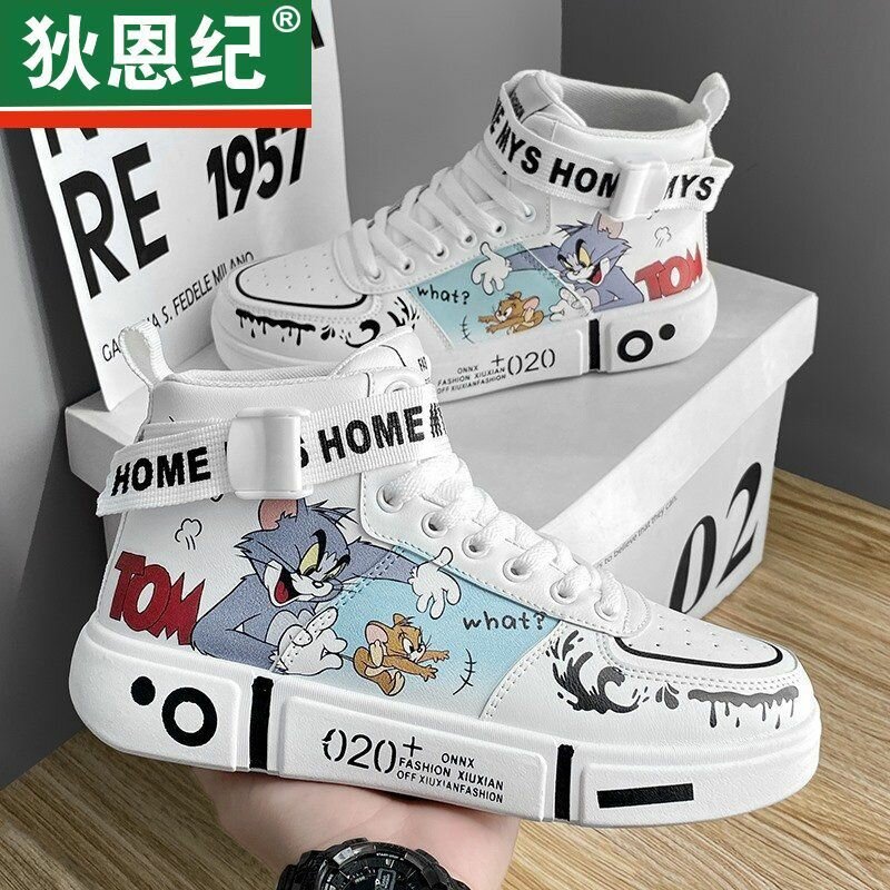 Высокие кроссовки для мужчин, универсальные, спортивные, подходящие для всей семьи, повседневные, с мультяшными рисунками, а также парная обувь для студентов и детей всех возрастов.
