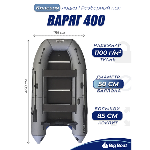 Надувная, под мотор, килевая лодка из ПВХ для рыбалки Varyag (Варяг) 400