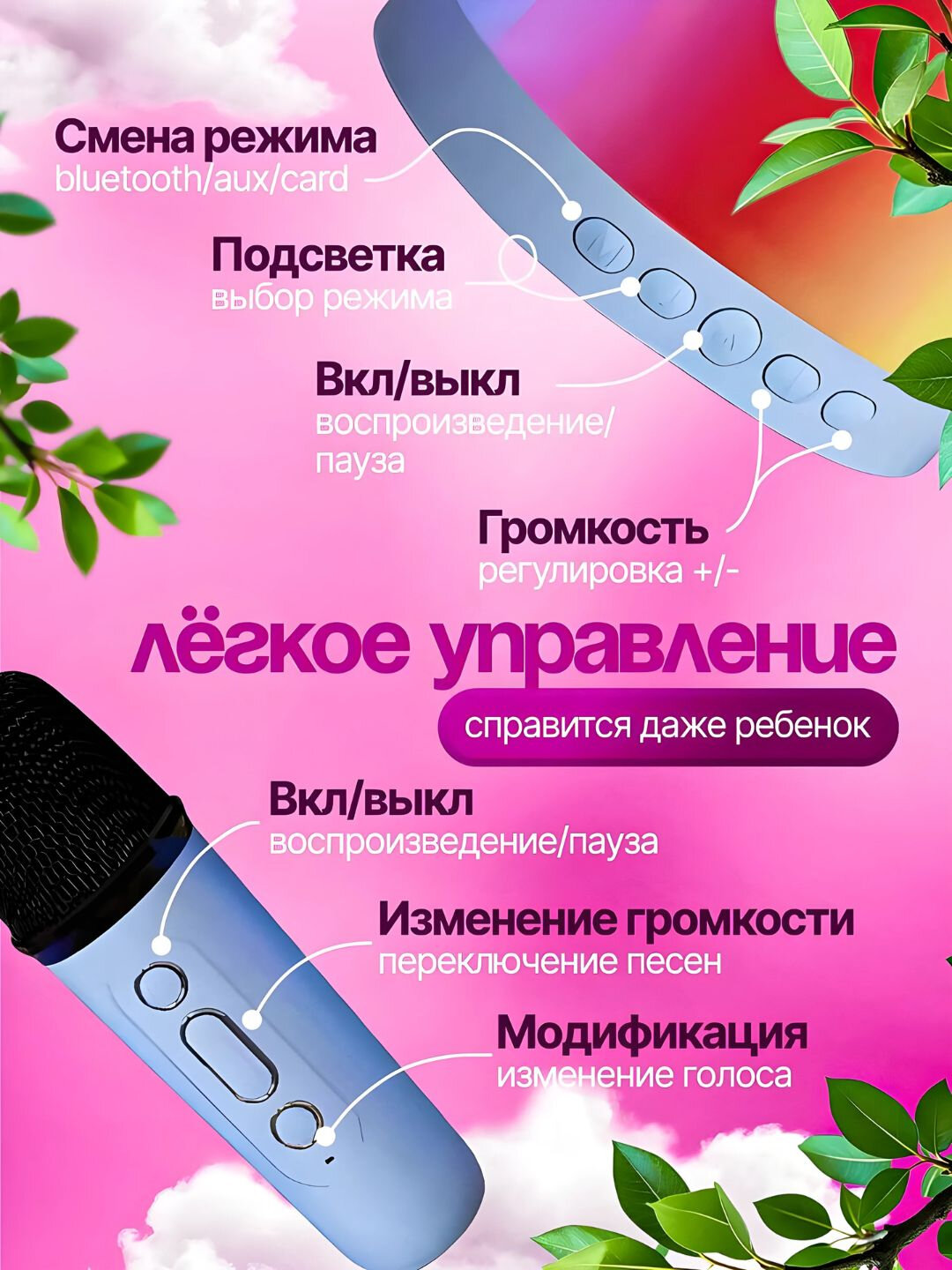 Портативная караоке-колонка с микрофоном, Bluetooth для iOS и Android — фото 1