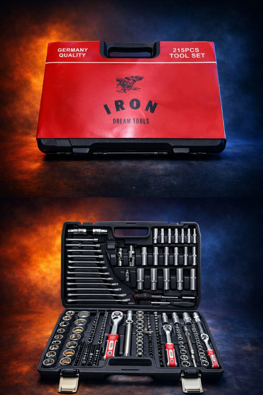Набор инструментов IRON, для авто, дома, 215 элементов, Германия, прочный кейс