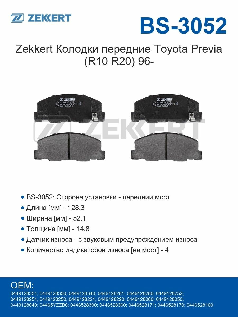 Zekkert Колодки передние Toyota Previa (R10 R20) 96-