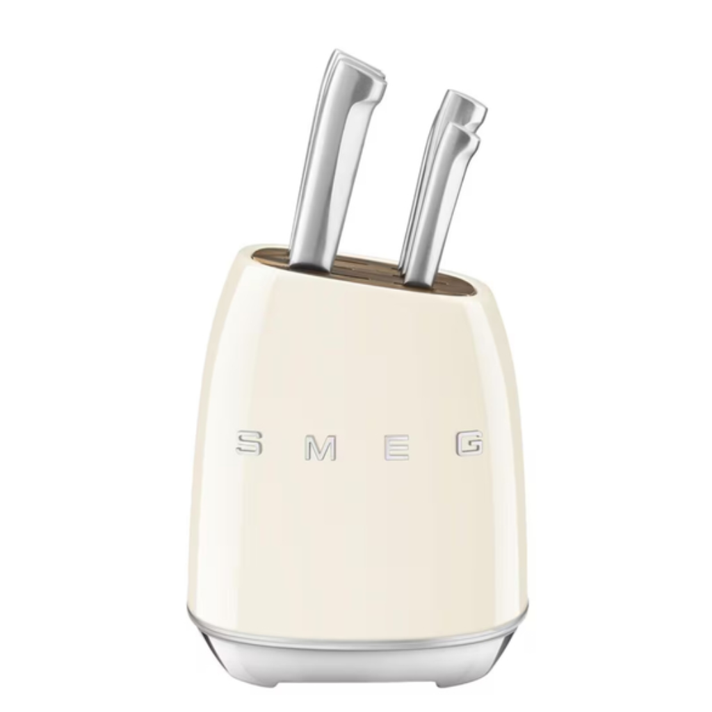 Smeg Набор кухонных ножей из нержавеющей стали, 7 предметов, с подставкой Бежевого цвета