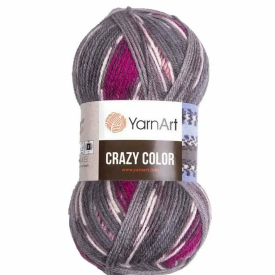 Пряжа Yarnart CRAZY COLOR 176 серый/мальва/розовый (5 мотков)