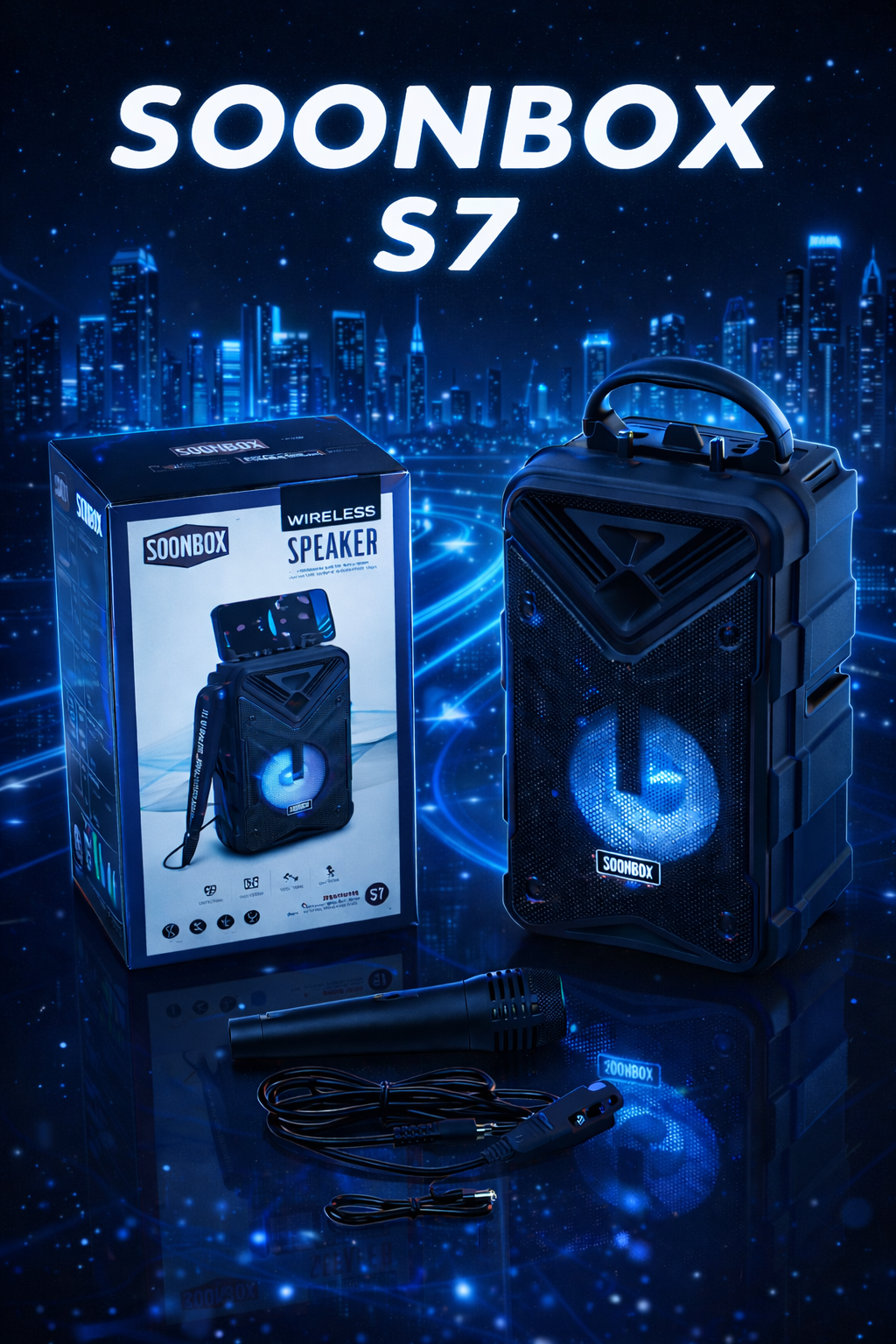 Караоке-колонка Soonbox S7, Bluetooth, FM-радио, микрофон, светодиодная подсветка